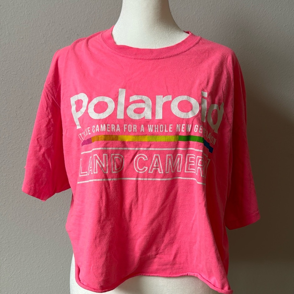 Polaroid Women’s Hot Pink Short-Sleeve Cropped T-Shirt Size Large